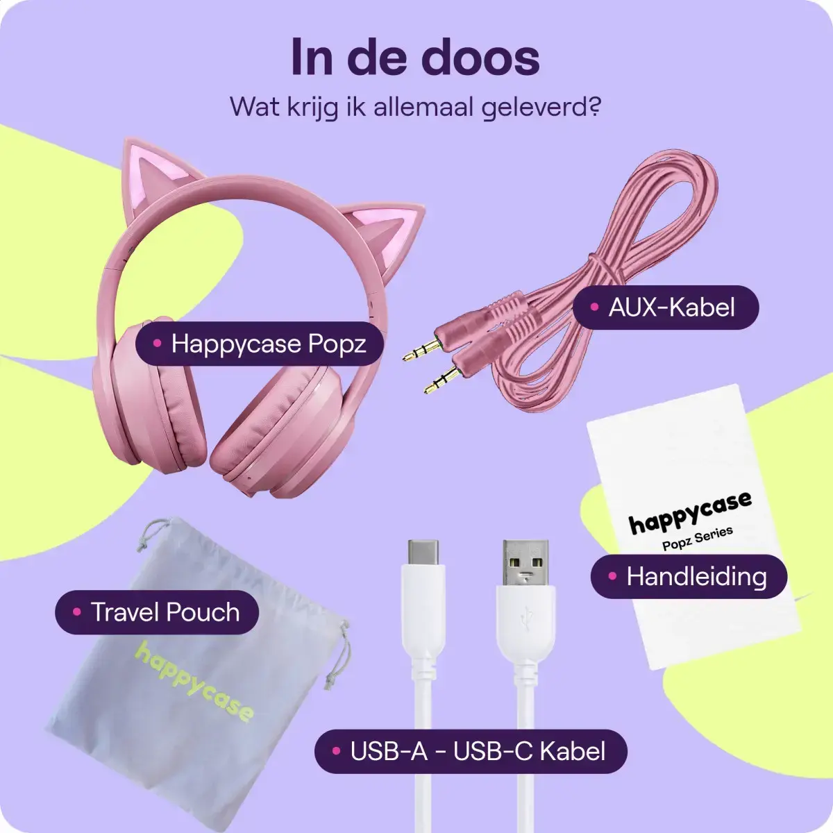 HappyCase Popz Draadloze Kinderkoptelefoon Kattenoortjes 2-Pack afbeelding 11