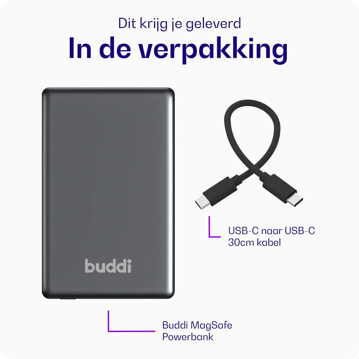 Buddi Connect 10.000 mAh MagSafe Powerbank Duo Pack Zwart 20W afbeelding 12