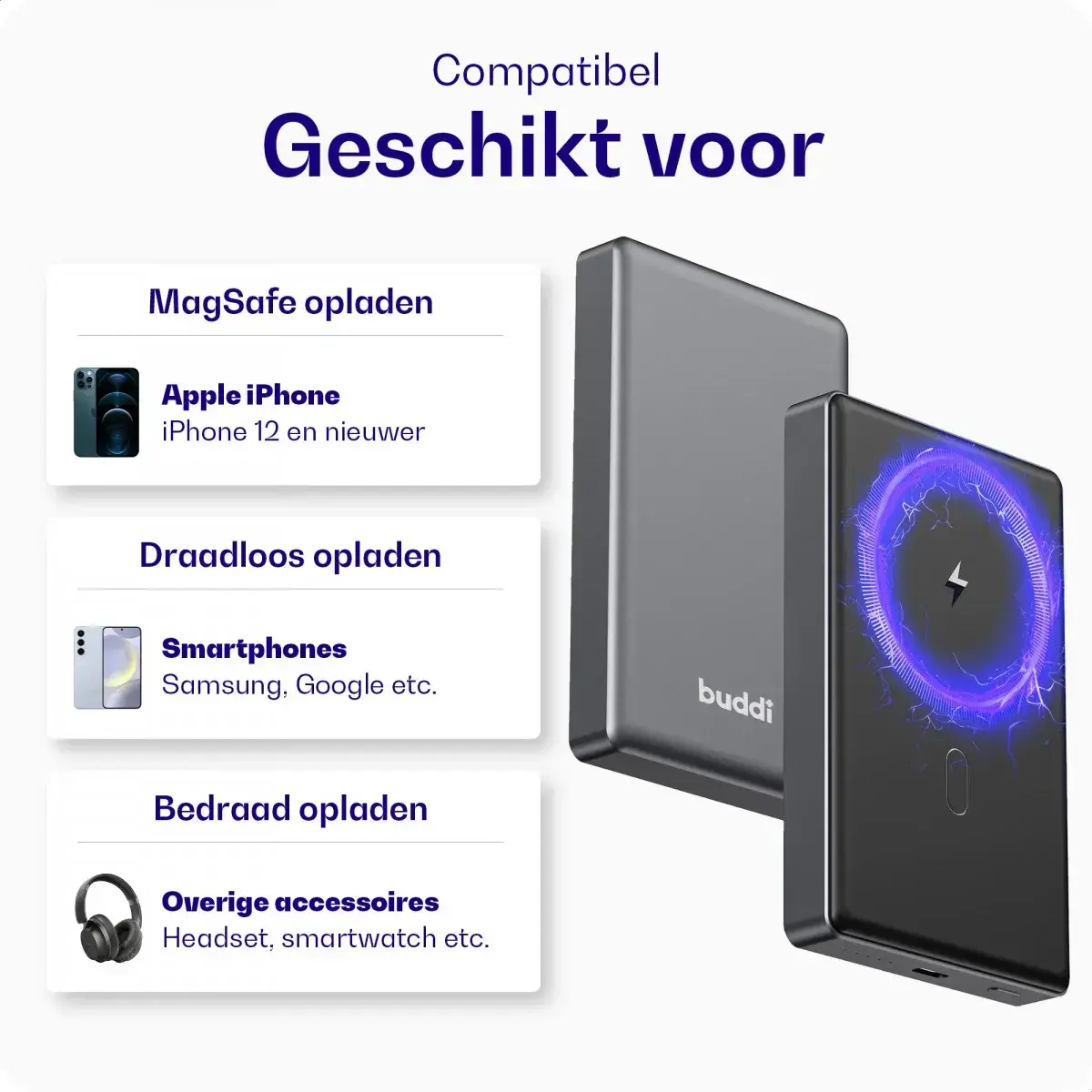 Buddi Connect 10.000 mAh MagSafe Powerbank Duo Pack Zwart 20W afbeelding 13