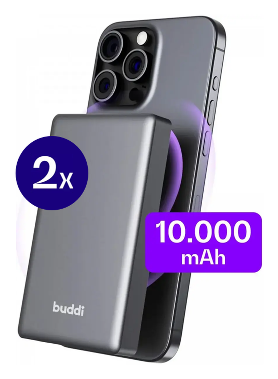 Buddi Connect 10.000 mAh MagSafe Powerbank Duo Pack Zwart 20W afbeelding 1