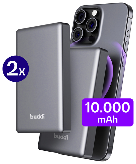 Buddi Connect 10.000 mAh MagSafe Powerbank Duo Pack Zwart 20W afbeelding 1