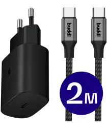 Originele Samsung 25W Power Adapter met Buddi Flex USB-C Kabel 2 Meter