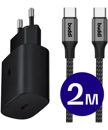 Originele Samsung 25W Power Adapter met Buddi Flex USB-C Kabel 2 Meter Opladers