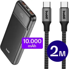Buddi Boost 10.000 mAh Powerbank 22.5W met Buddi Flex USB-C Kabel 2M