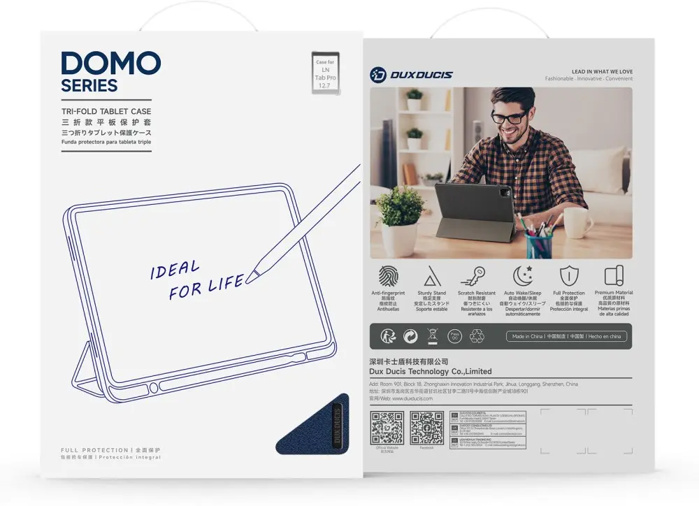Dux Ducis Domo Lenovo Idea Tab Pro 12.7 Hoes Tri-Fold Book Case Blauw afbeelding 8