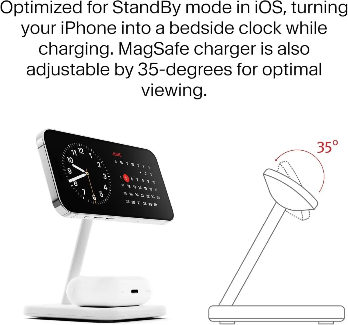 Twelve South HiRise 2 Deluxe 2-in-1 Draadloze MagSafe / Qi2 Oplader 15W Wit afbeelding 4
