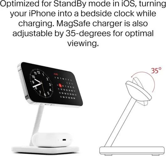 Twelve South HiRise 2 Deluxe 2-in-1 Draadloze MagSafe / Qi2 Oplader 15W Wit afbeelding 4