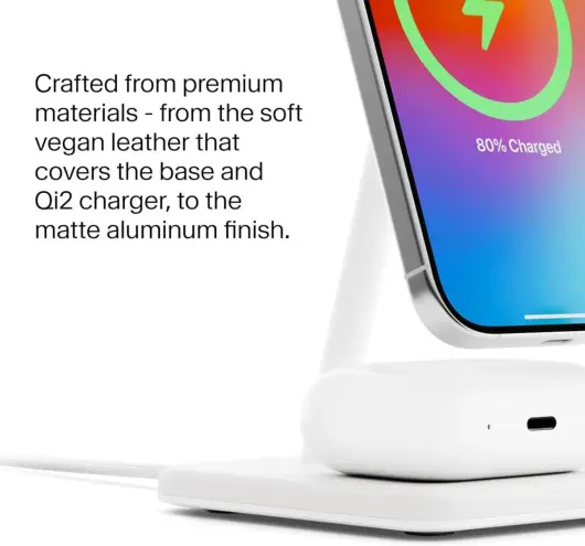 Twelve South HiRise 2 Deluxe 2-in-1 Draadloze MagSafe / Qi2 Oplader 15W Wit afbeelding 5
