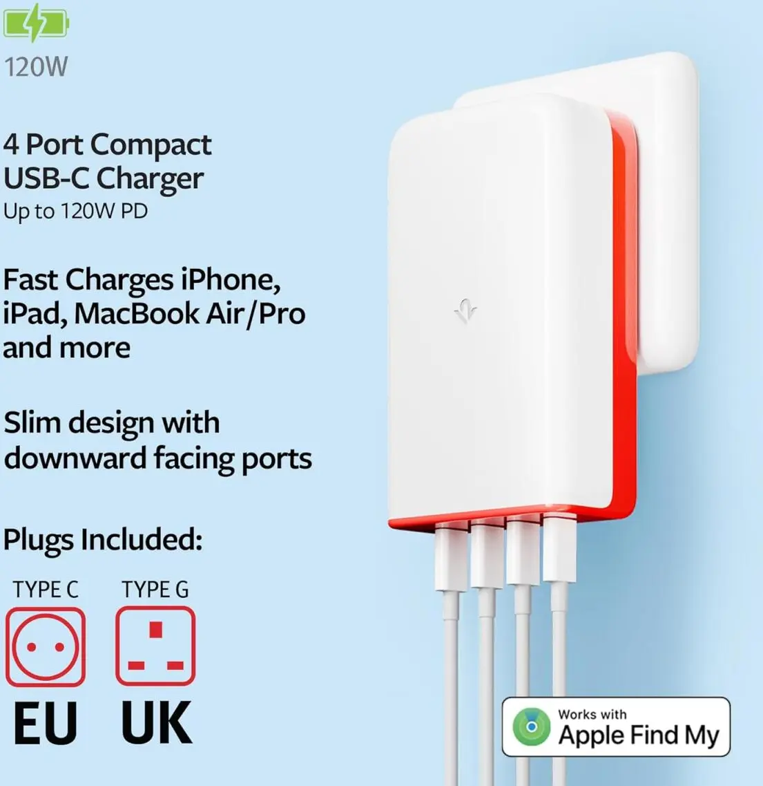 Twelve South PlugBug 4-in-1 PD USB-C Oplader met Apple Find My 120W Zwart afbeelding 2