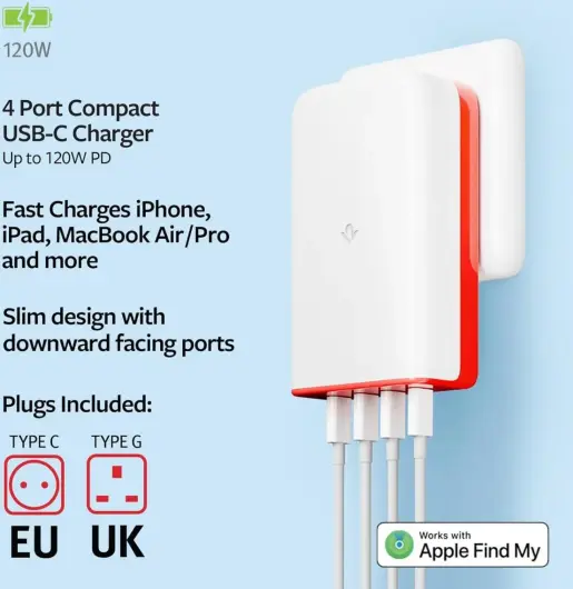 Twelve South PlugBug 4-in-1 PD USB-C Oplader met Apple Find My 120W Zwart afbeelding 2