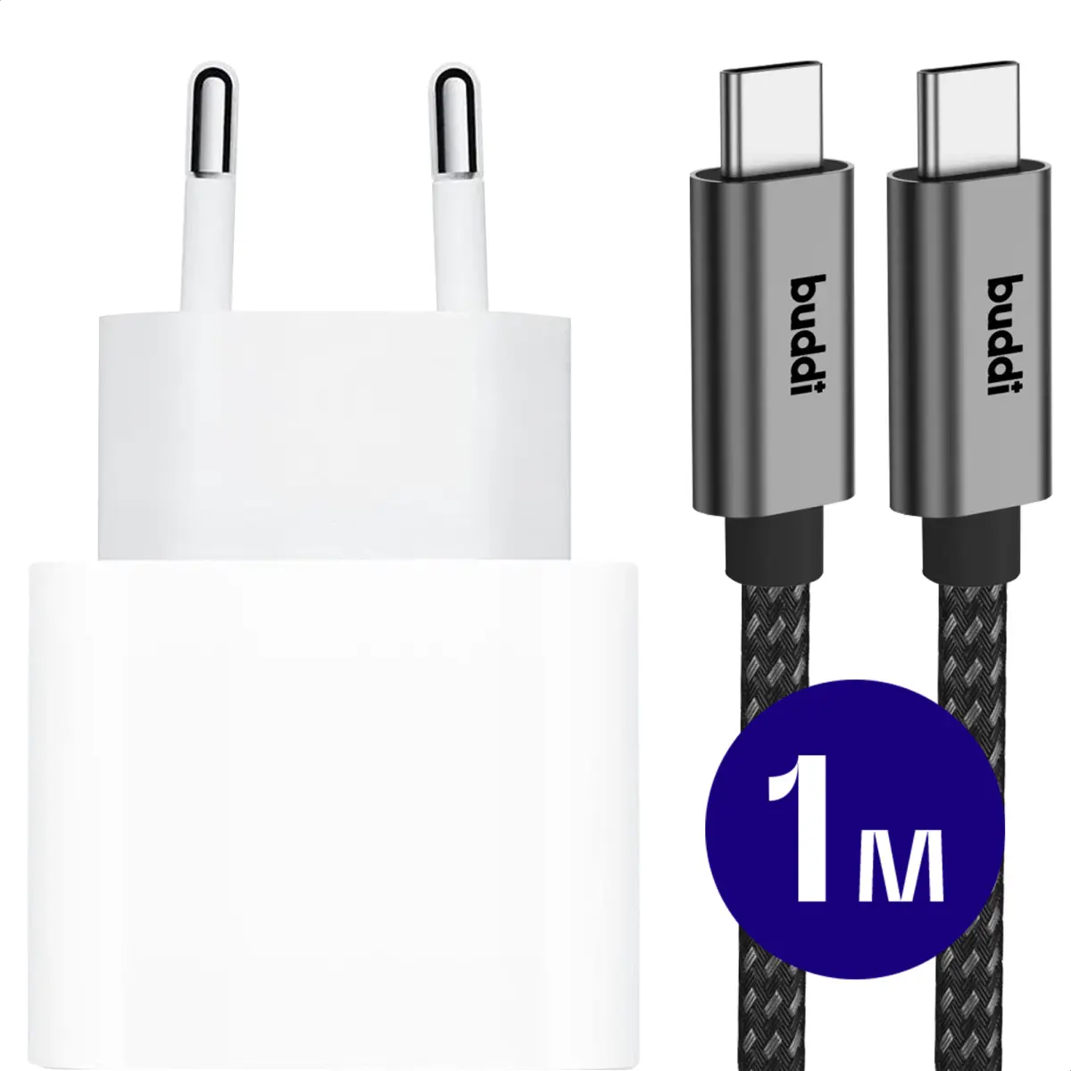 Originele Apple 20W USB-C Oplader met Buddi USB-C Kabel 1M Zwart afbeelding 1