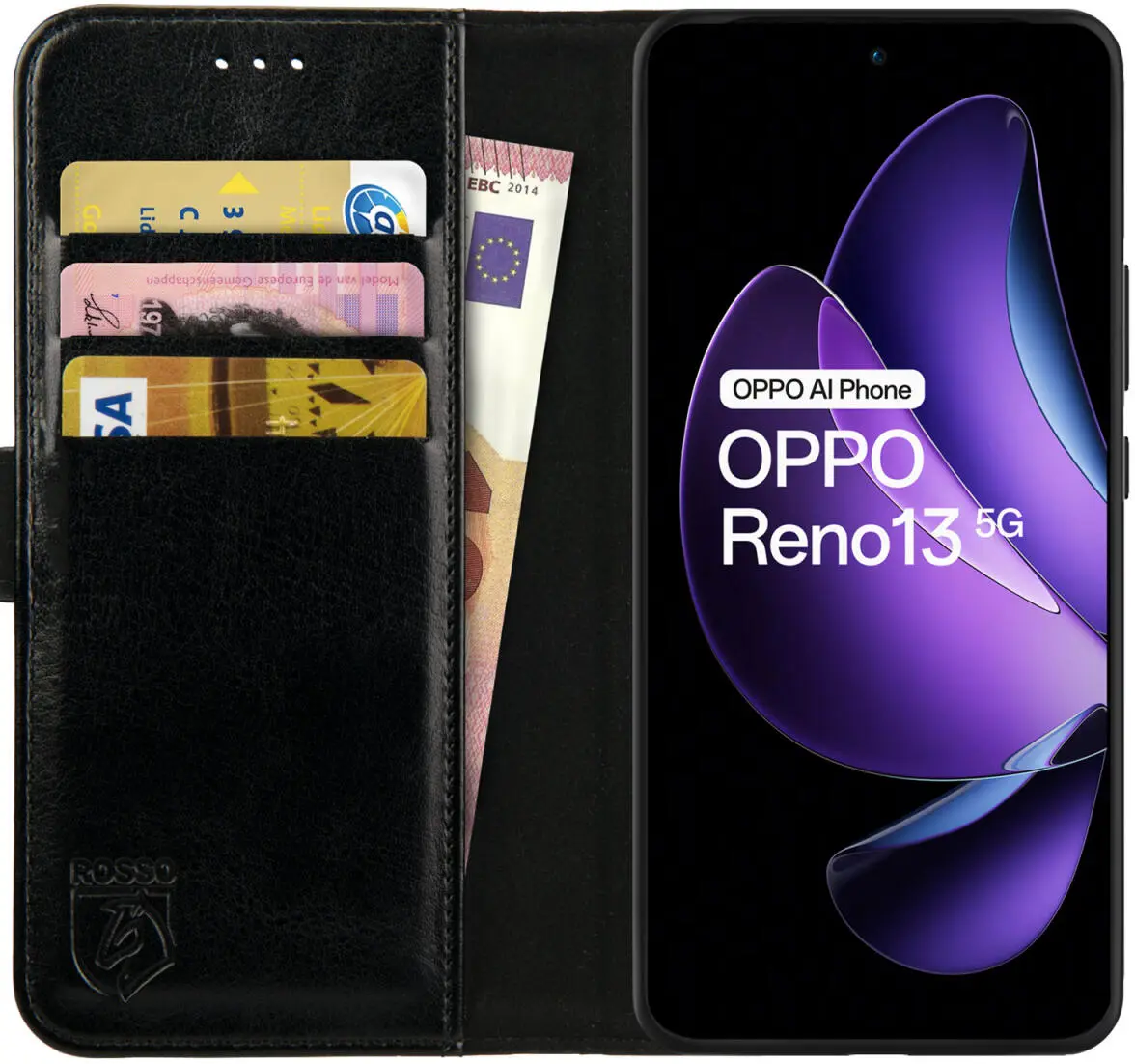 Rosso Element Oppo Reno 13 Hoesje Book Case Wallet Zwart afbeelding 1