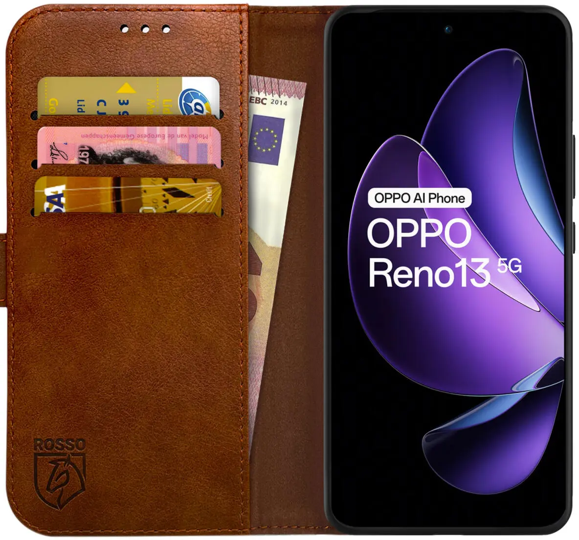 Rosso Element Oppo Reno 13 Hoesje Book Case Wallet Bruin afbeelding 1