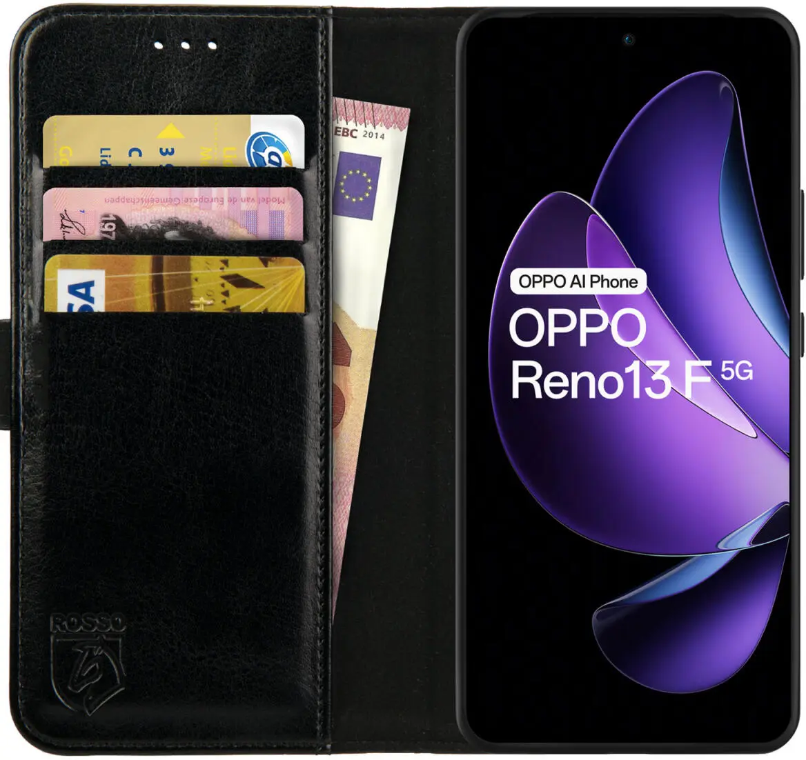 Rosso Element Oppo Reno 13 F Hoesje Book Case Wallet Zwart afbeelding 1