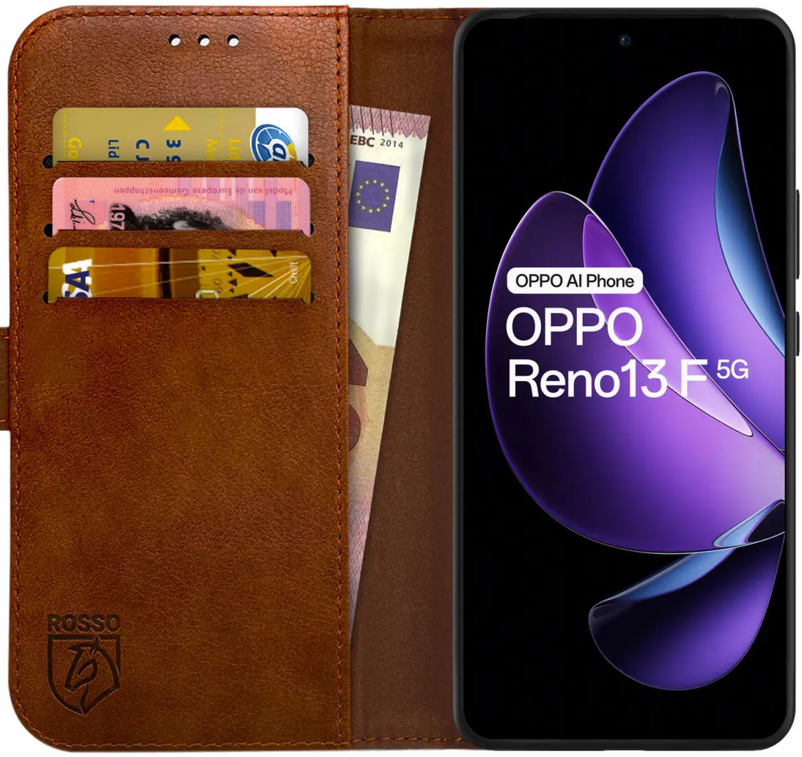 Rosso Element Oppo Reno 13 F Hoesje Book Case Wallet Bruin afbeelding 1