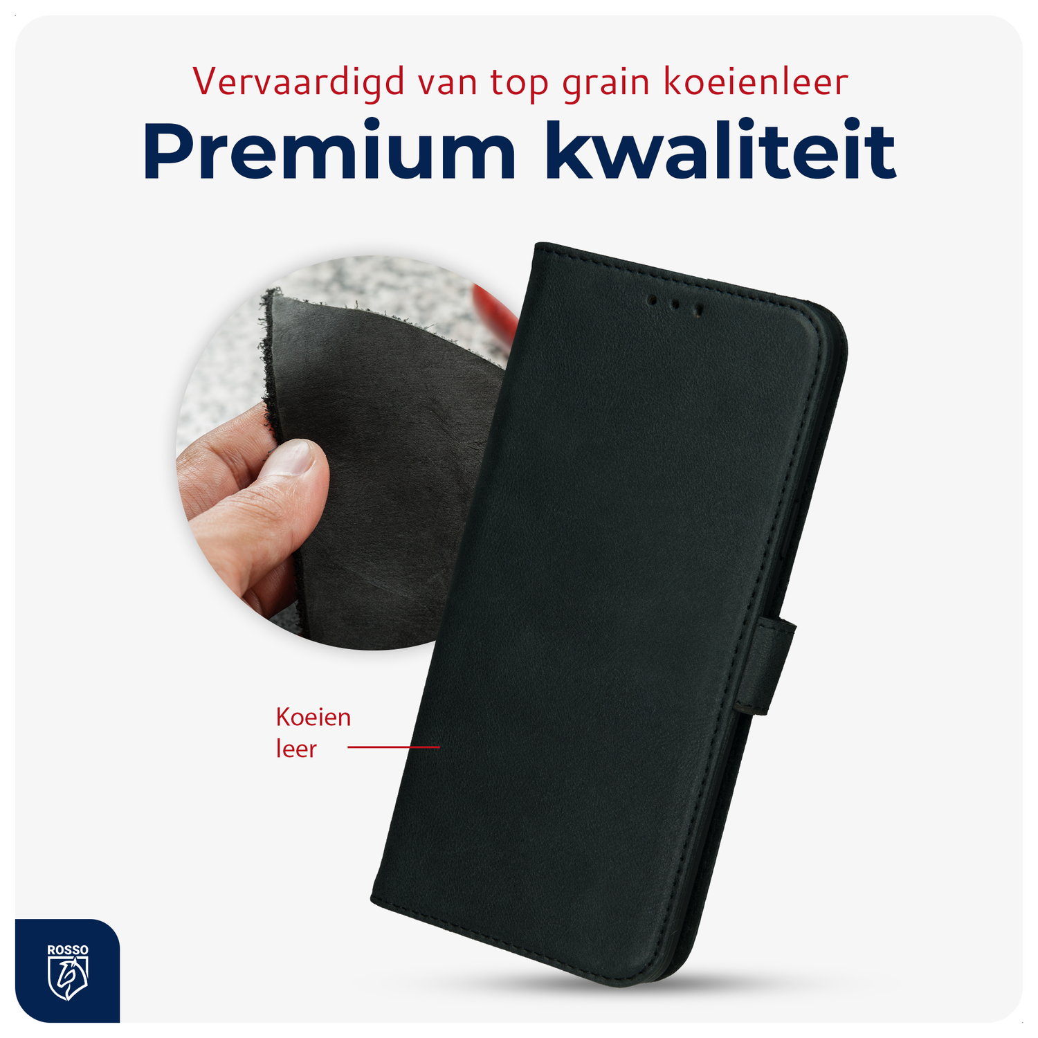 Rosso Deluxe Google Pixel 10 Pro XL Hoesje Echt Leer Book Case Zwart afbeelding 4