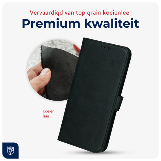 Rosso Deluxe Google Pixel 10 Pro XL Hoesje Echt Leer Book Case Zwart afbeelding 4