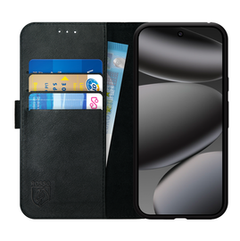 Rosso Deluxe Google Pixel 10 Pro XL Hoesje Echt Leer Book Case Zwart afbeelding