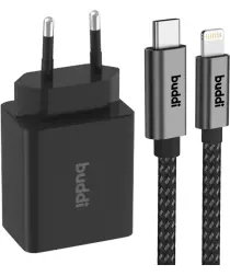 Buddi 30W GaN Mini USB-C Oplader met USB-C naar Lightning iPhone Kabel afbeelding