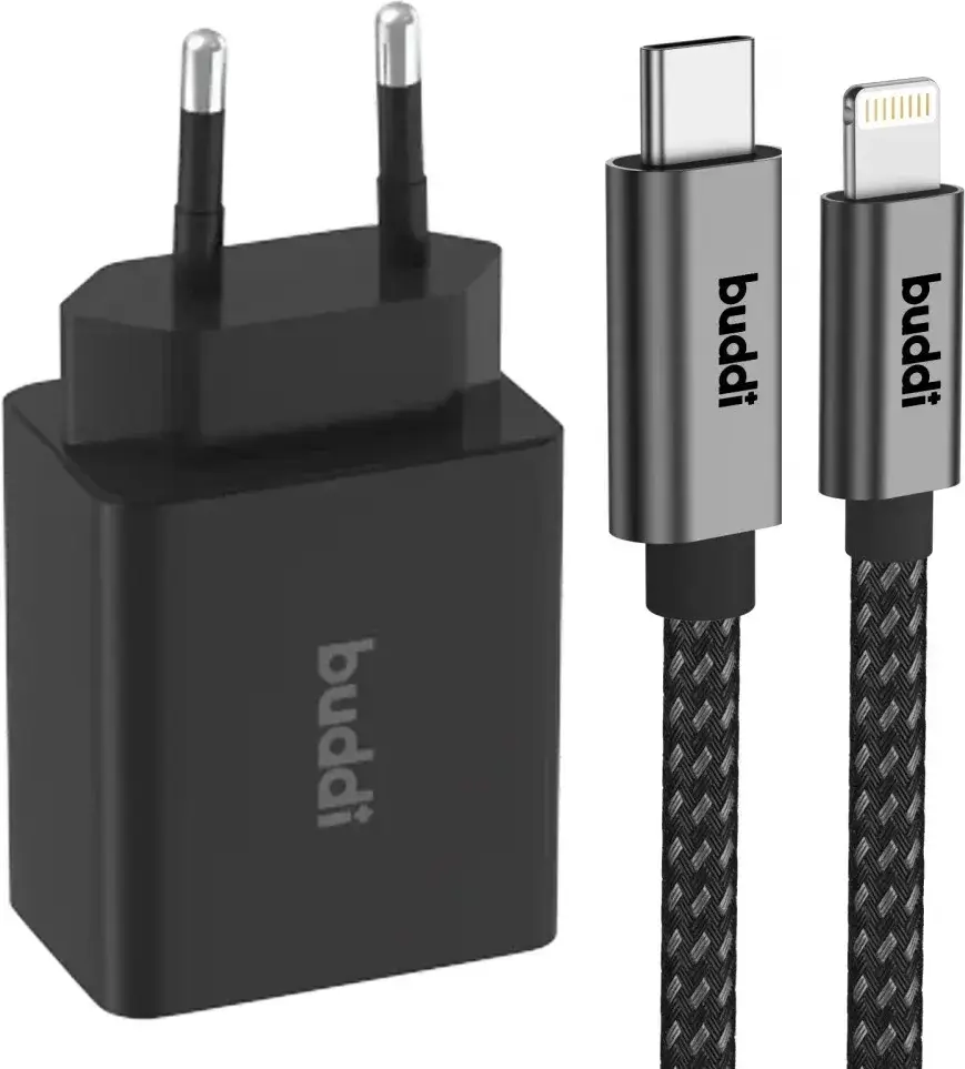 Buddi 30W GaN Mini USB-C Oplader met USB-C naar Lightning iPhone Kabel afbeelding 1