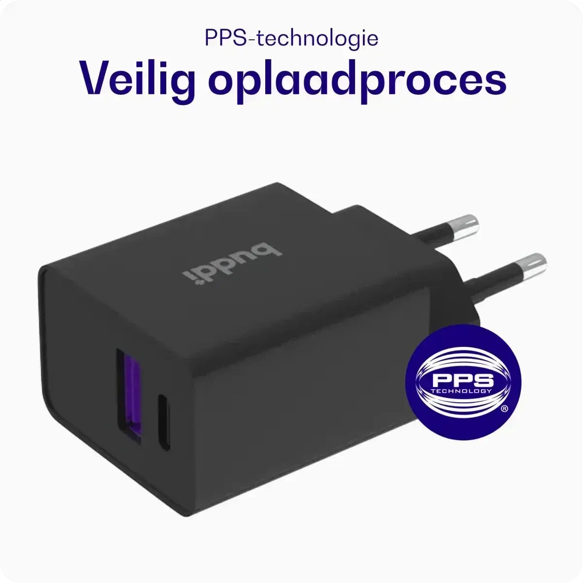 Buddi 30W GaN Mini USB-C Oplader met USB-C naar Lightning iPhone Kabel afbeelding 2