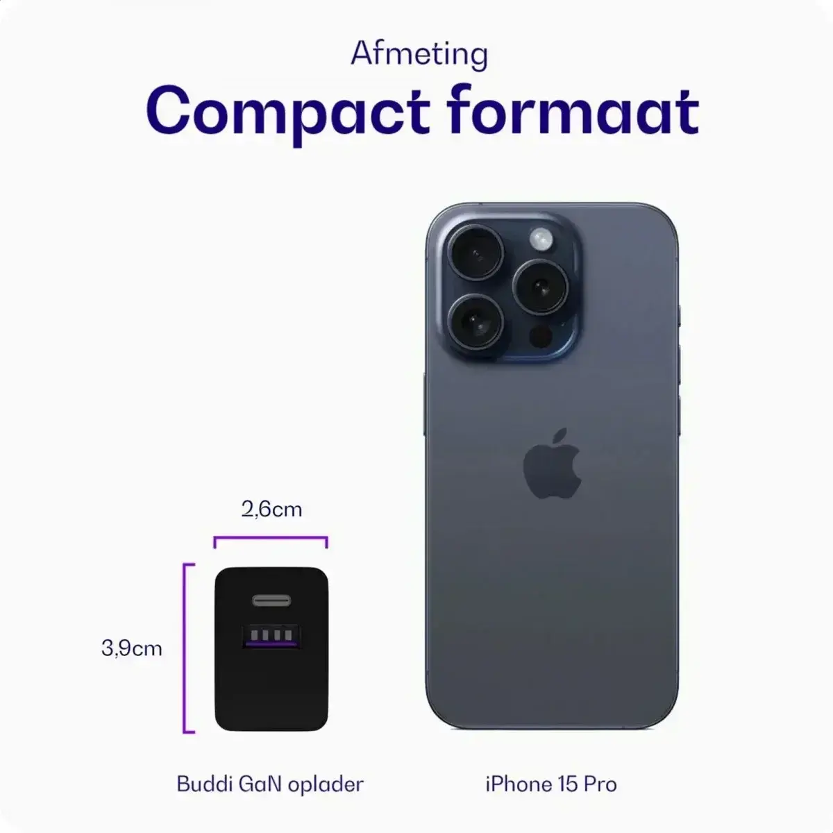 Buddi 30W GaN Mini USB-C Oplader met USB-C naar Lightning iPhone Kabel afbeelding 4
