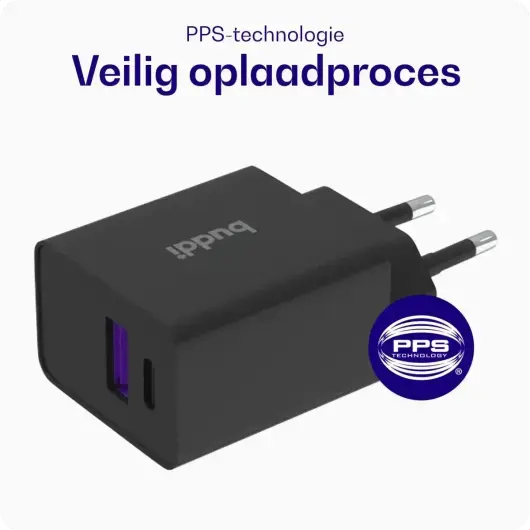 Buddi 30W GaN Mini USB-C Oplader met USB-C naar Lightning iPhone Kabel afbeelding 2
