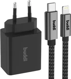 Buddi 30W GaN Mini USB-C Oplader met USB-C naar Lightning iPhone Kabel
