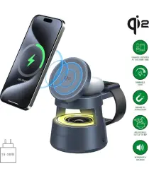 4smarts Aura Sound 3-in-1 Qi2 Draadloze Oplader Smartphone/AirPods/Watch Grijs afbeelding
