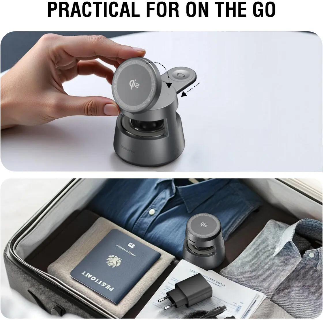4smarts Aura Sound 3-in-1 Qi2 Draadloze Oplader Smartphone/AirPods/Watch Grijs afbeelding 7