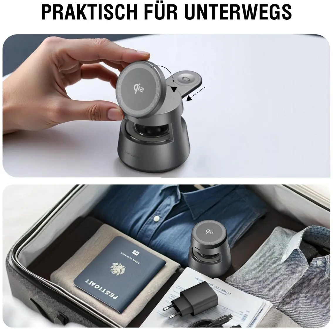 4smarts Aura Sound 3-in-1 Qi2 Draadloze Oplader Smartphone/AirPods/Watch Grijs afbeelding 5