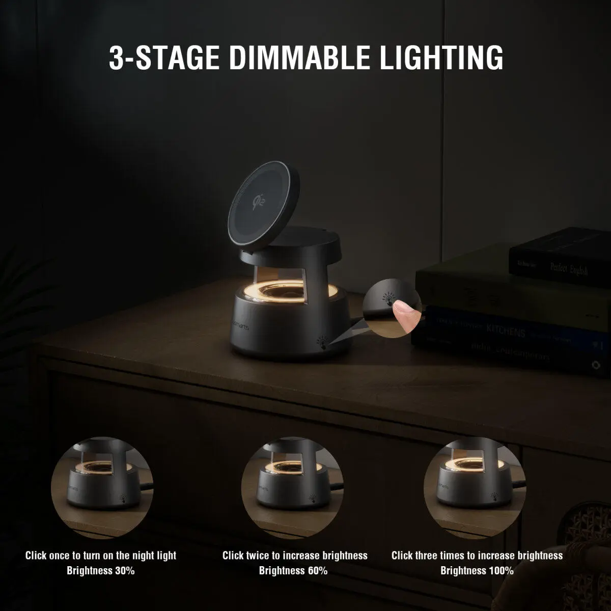 4smarts Aura Sound 3-in-1 Qi2 Draadloze Oplader Smartphone/AirPods/Watch Grijs afbeelding 4