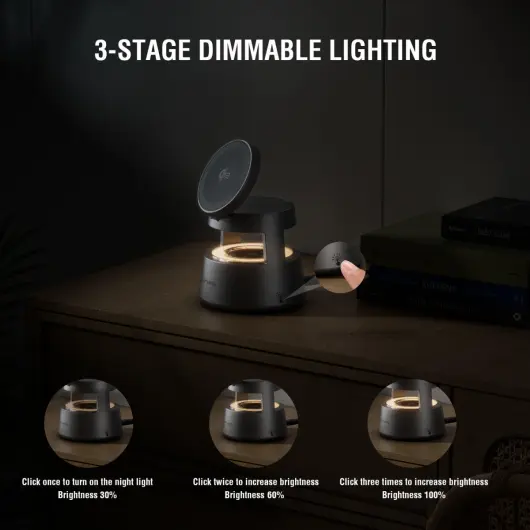 4smarts Aura Sound 3-in-1 Qi2 Draadloze Oplader Smartphone/AirPods/Watch Grijs afbeelding 4