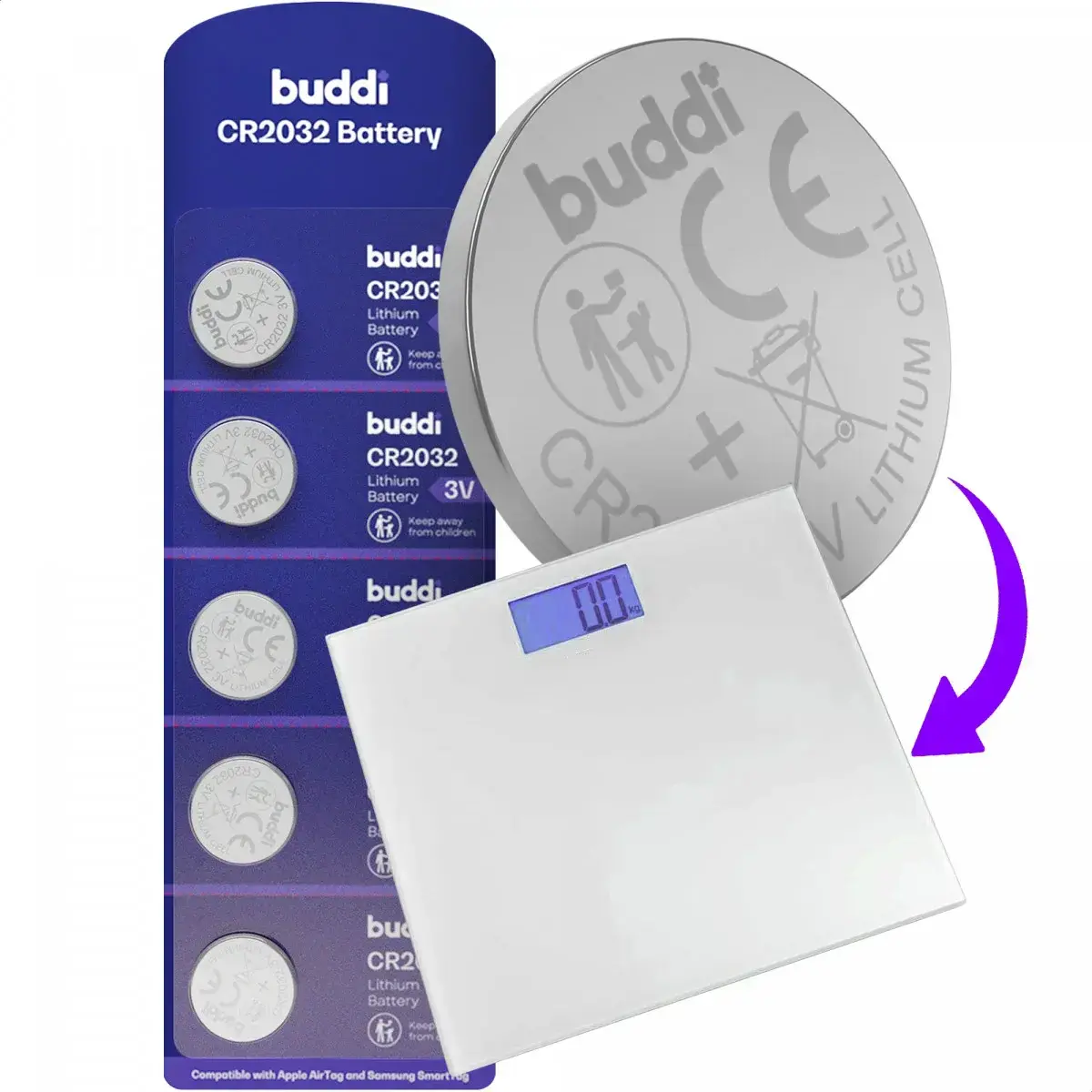 Buddi CR2032 Lithium Knoopcelbatterij Weegschaal 210mh / 3V (5-Pack) afbeelding 1