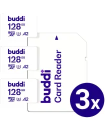 Buddi MicroSDXC Geheugenkaart met SD Kaart Adapter 128GB 3-Pack afbeelding