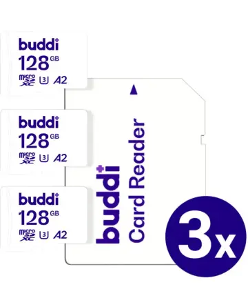 Buddi MicroSDXC Geheugenkaart met SD Kaart Adapter 128GB 3-Pack Geheugenkaarten