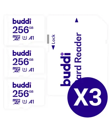 Buddi MicroSDXC Geheugenkaart met SD Kaart Adapter 256GB 3-Pack Geheugenkaarten