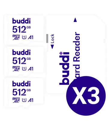 Buddi MicroSDXC Geheugenkaart met SD Kaart Adapter 512GB 3-Pack Geheugenkaarten