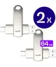 Buddi USB-A en USB-C Stick Dual Geheugenstick 64GB Grijs (2-Pack)