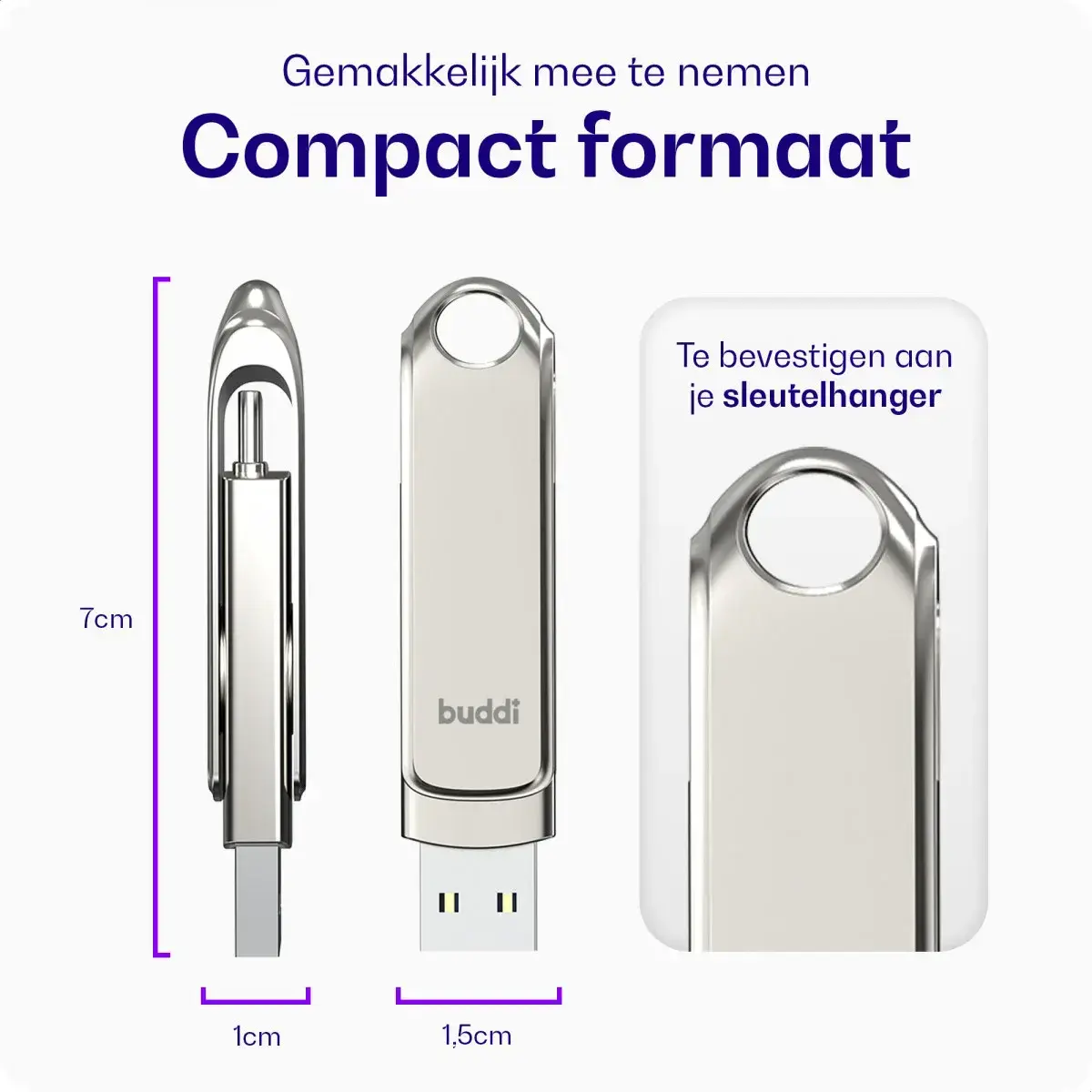 Buddi USB-A en USB-C Stick Dual Geheugenstick 32GB Grijs (2-Pack) afbeelding 3