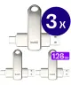 Buddi USB-A en USB-C Stick Dual Geheugenstick 128GB Grijs (3-Pack)