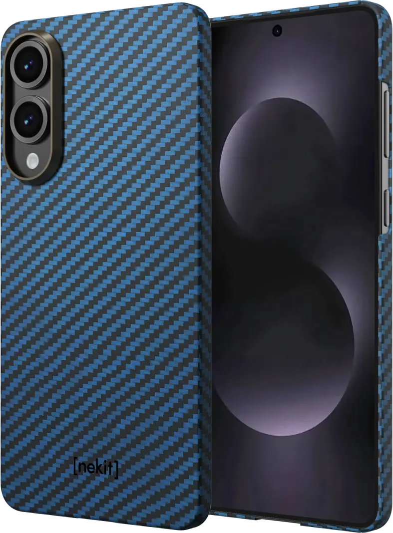 NEKIT Fiber Samsung Galaxy S25 Edge Hoesje MagSafe / Qi2 Kevlar Dun Blauw afbeelding 2