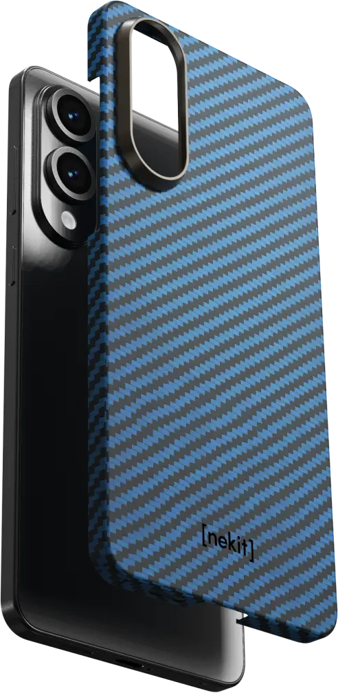 NEKIT Fiber Samsung Galaxy S25 Edge Hoesje MagSafe / Qi2 Kevlar Dun Blauw afbeelding 12