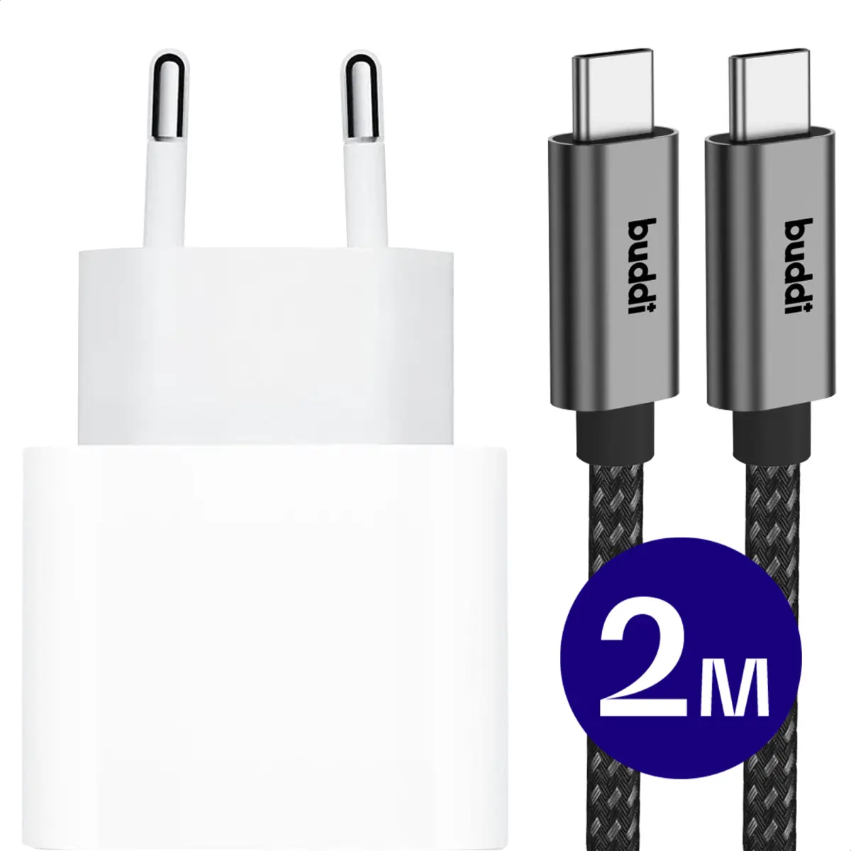 Originele Apple 20W USB-C Oplader met Buddi USB-C Kabel 2M Zwart afbeelding 1
