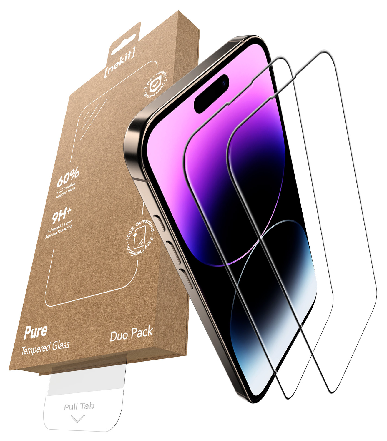 NEKIT Pure Apple iPhone 14 Pro Max Tempered GRS Glass Installatiebox (2-Pack) afbeelding 2