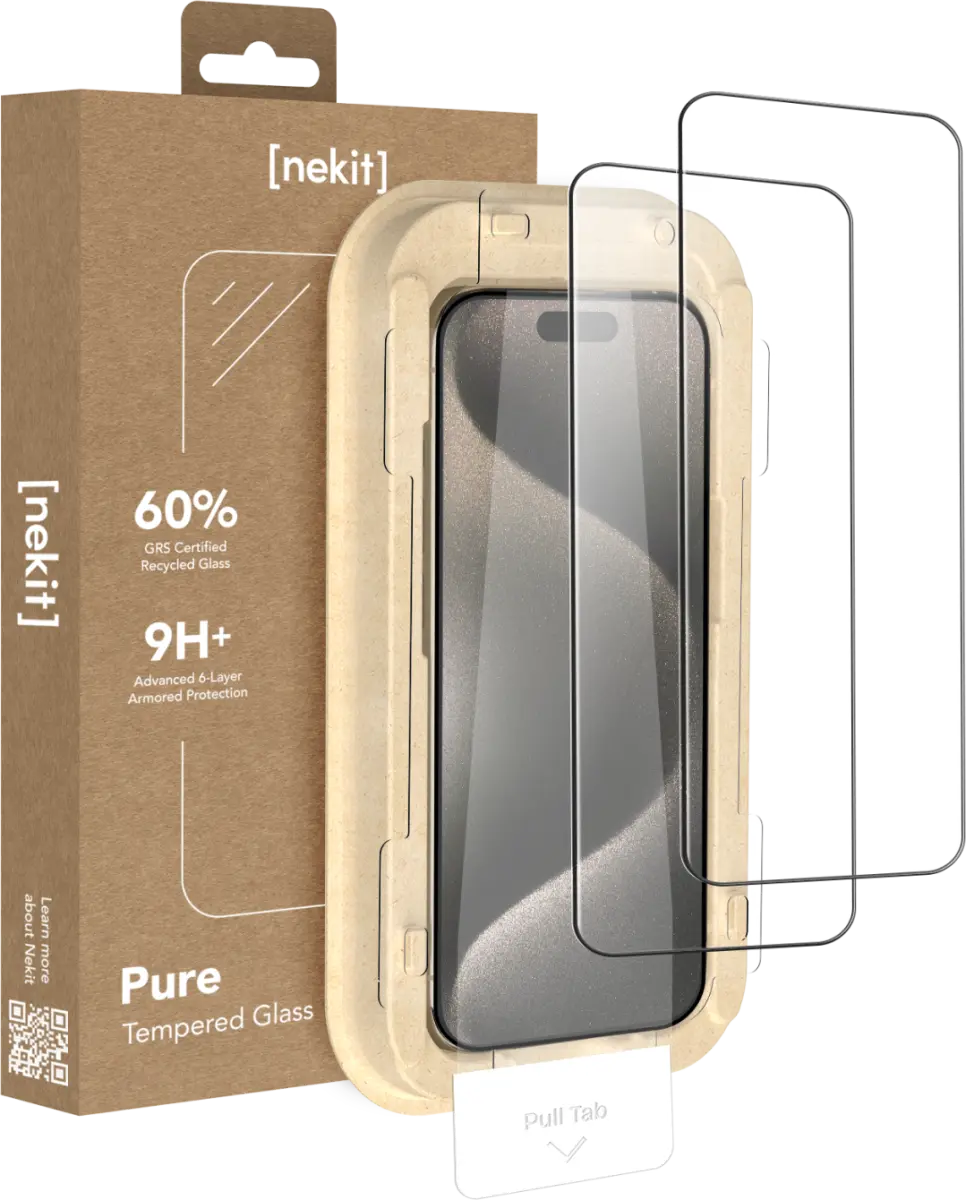 NEKIT Pure Apple iPhone 15 Pro Tempered GRS Glass Installatiebox (2-Pack) afbeelding 1