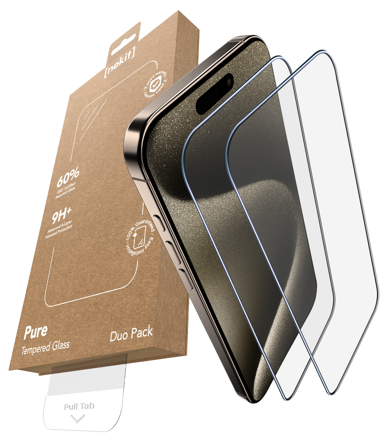 NEKIT Pure Apple iPhone 15 Pro Tempered GRS Glass Installatiebox (2-Pack) afbeelding 2