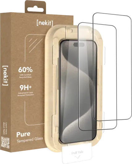 NEKIT Pure Apple iPhone 15 Pro Tempered GRS Glass Installatiebox (2-Pack) afbeelding 1