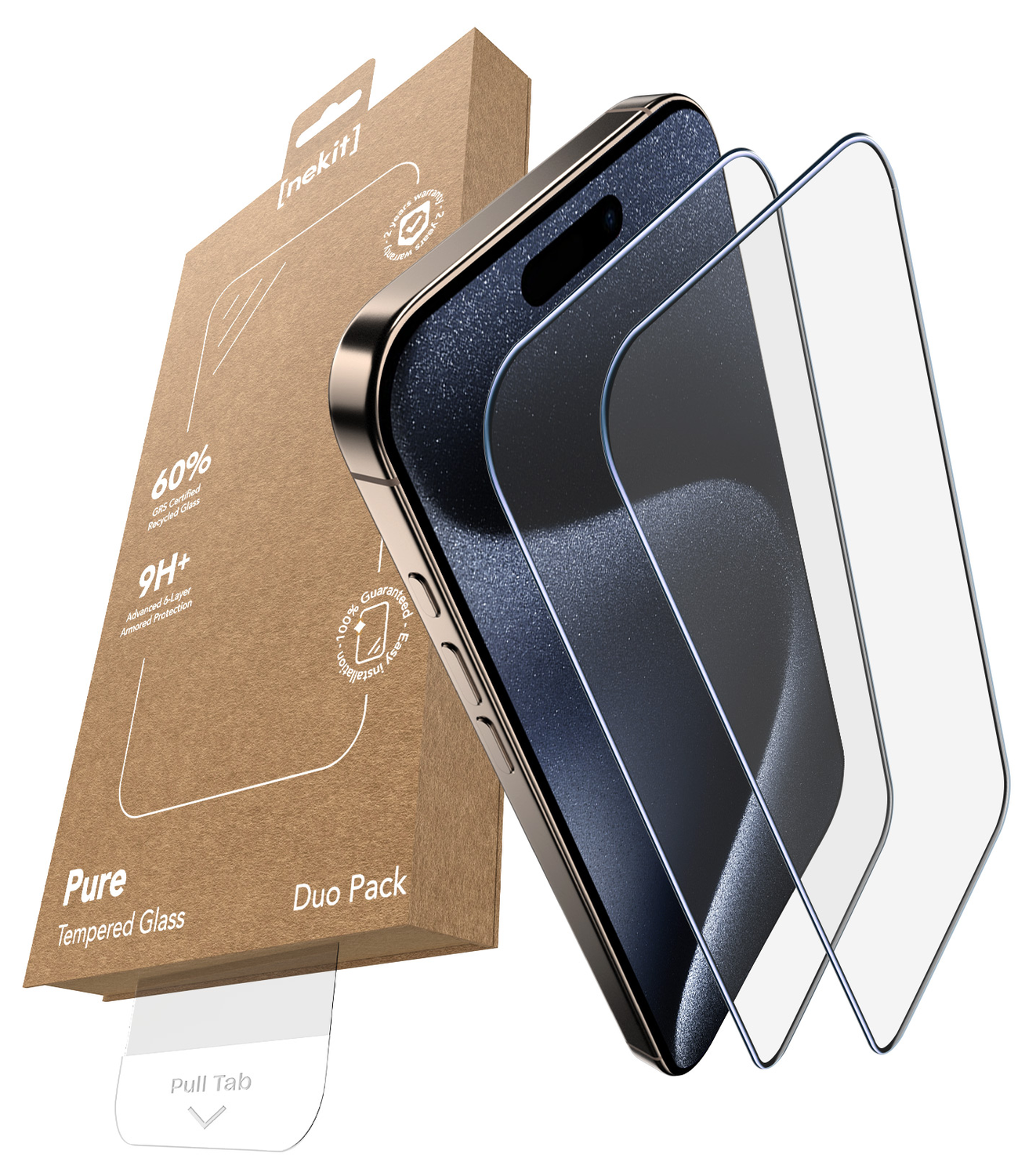 NEKIT Pure Apple iPhone 15 Pro Max Tempered GRS Glass Installatiebox (2-Pack) afbeelding 2
