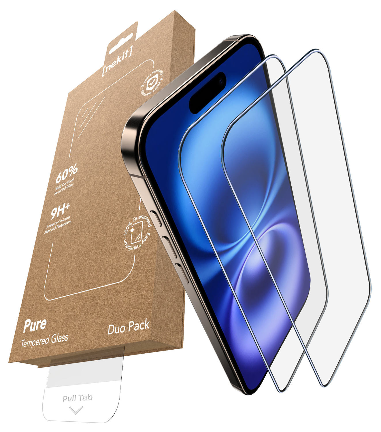 NEKIT Pure Apple iPhone 16 / 15 Tempered GRS Glass Installatiebox (2-Pack) afbeelding 2